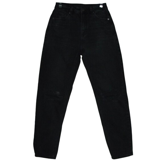 American Eagle Mom Straight Jeans Womens 00 black distressed ripped knee - Picture 1 of 11